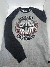 Harley Davidson Mens Shirt L Raglan Long Sleeve Spellout Biker Chain Motorcycle