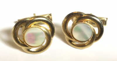 NICE VINTAGE PAIR OF UNISEX CUFFLINKS MOP MOTHER OF PEARL GOLDTONE 