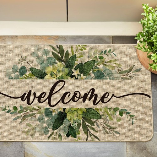 Eucalyptus Floral Leaves Welcome Spring , Summer Decor Low-Profile Switch Rug... - Picture 8 of 9