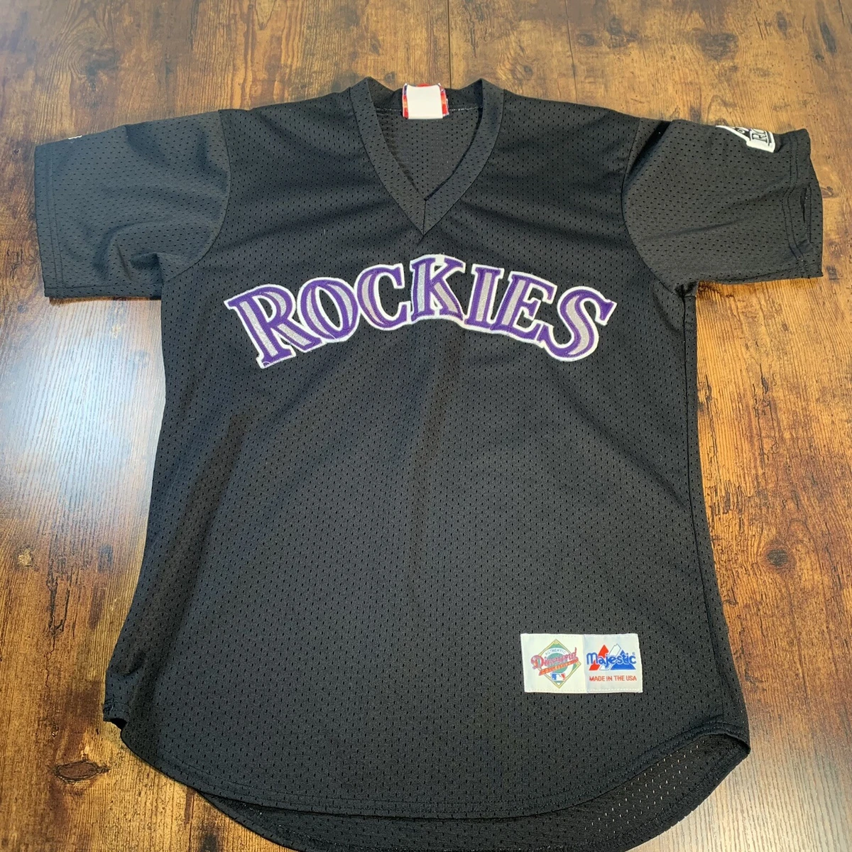 Vintage Colorado Rockies Majestic Mens Baseball MLB Jersey Black V Neck  Large