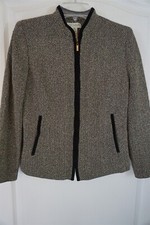 Ann Taylor Zip Blazer Jacket Brown Herringbone Wool Blend Lined Size 4P