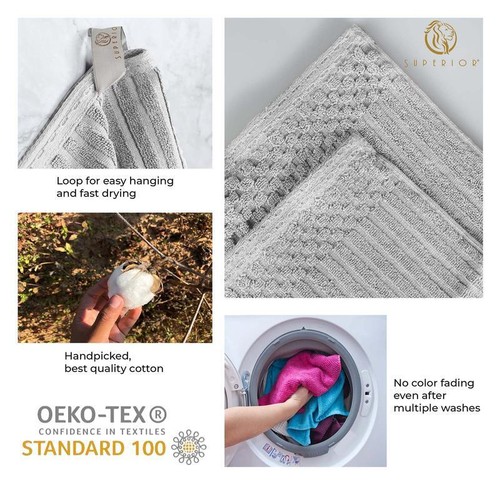 100 Cotton Towel Set 6 Pieces Ribbed Checkered Ultra Soft Highly Absorbent New - Picture 4 of 6