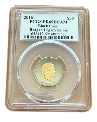 Cook Islands 2016 Gold 1/4 oz $50 PCGS PR69DCAM Black Proof Reagan