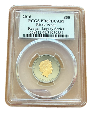 Cook Islands 2016 Gold 1/4 oz $50 PCGS PR69DCAM Black Proof Reagan