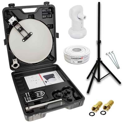 Camping SAT Anlage Koffer Satelliten Antenne Single LNB 10m Kabel Stecker Stativ