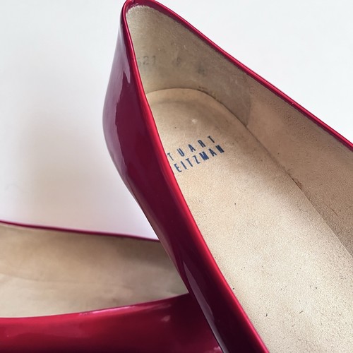 Stuart Weitzman Red Patent Leather Kitten Heel Pumps Size 9 - Picture 11 of 13