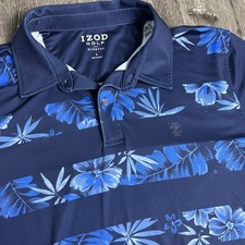 IZOD GOLF Polo With Stretch Mens L Blue Hawaiian Floral Performance Shirt