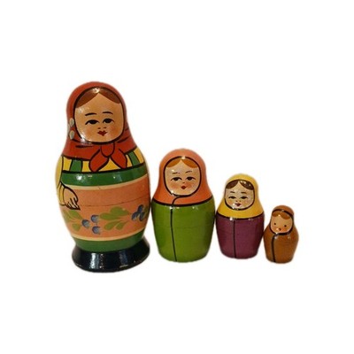 Vintage Russian Nesting Dolls Matryoshka Set 4 Hand Painted Wood Folk Art 5.25''H