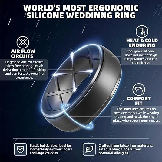 Alianzas de boda de silicona para hombre, alianzas de boda de goma de silicona transpirables Foto 4 de 4