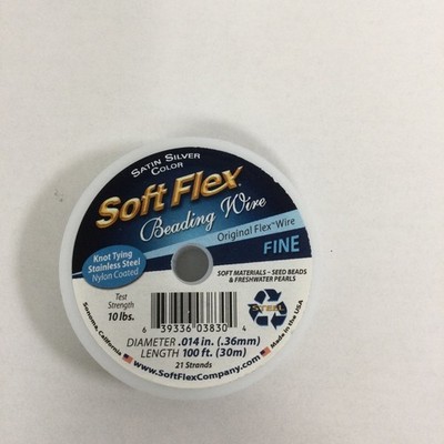 Soft Flex Strands Beading Wire - FINE 0.014 Diameter - 100 Feet Satin Silver