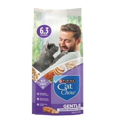 Cat Chow Gentle Sensitive Stomach and Skin Dry Cat Food, Whole Grain, 6.3 lb Bag