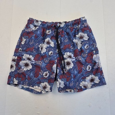 BEN SHERMAN Swim Shorts Medium Blue Men's Elastic Waist Sports Drawstring Floral