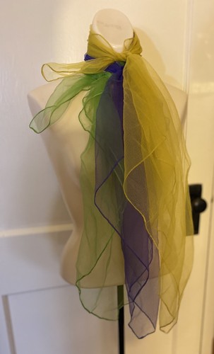 Lotto 3 sciarpe vintage in chiffon tinta unita trasparenti anni 60 70 Grannycore verde viola - Foto 8 di 8