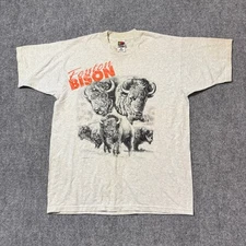 Fruit Of The Loom T-Shirt Men’s Large Fenton Bison Springhill Cotton Blend Gray