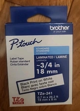 Brother Genuine P-touch TZe241 BK on WHT Label Tape, Laminated, 18mmX8m