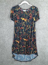 LulaRoe Carly Floral Swing Dress Womens XXS Blue Orange Short Sleeve Knit Casual