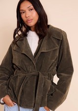 Khaki Faux Suede Belted Jacket Women Size Medium Pretty Little Thing BNWT