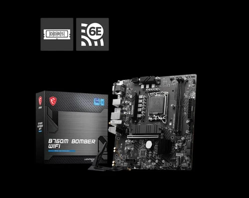MSI PRO B760M BOMBER WIFI  mATX Motherboard, 4x DDR5~128GB, 2x PCI-E x 16, 1x