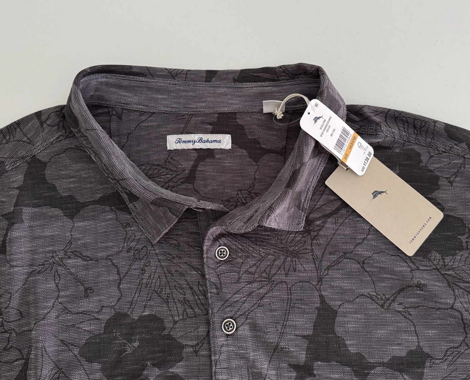 NWT Tommy Bahama Men Big Tall Sport Miramar Polo Top 4XLB Grey Black Coal F8