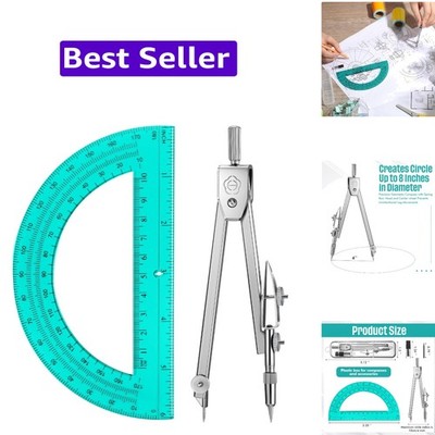 Student Geometry Math Set, Drawing Compass and 6 Inch Swing Arm Protractor 18...