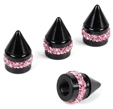 Bling Pink Tire Valve Caps, 4 Pack Handmade Crystal Rhinestone Valve D-Pink