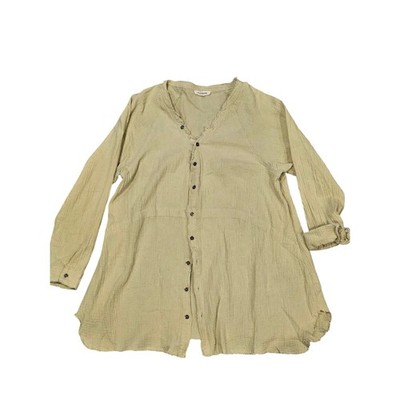 Oli & Hali gauze cotton button down tunic blouse sage green womens medium boho