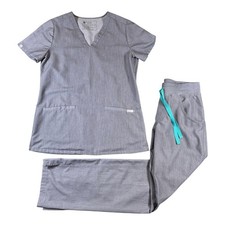 FIGS Women  s Scrub Set Casma Top XS Yola Skinny Pants XXS Graphite