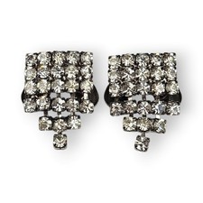 Musi Rhinestone Shoe Clips Pair White Fringe Foil Back Silver Tone Vintage 70s