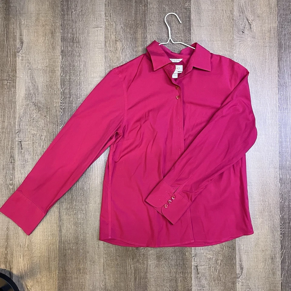 Blusa Camisa Talbots Resistente a Arrugas Botones Frontales Algodón Fucsia/Spandex Talla 12 Foto 3 de 4
