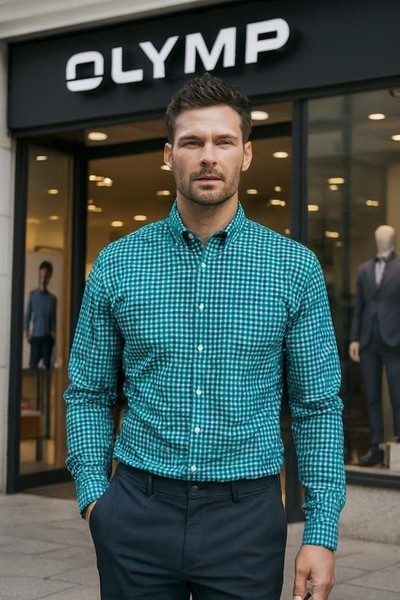 Men Olymp Shirt Green Cotton 40 /L / 48 #BX42