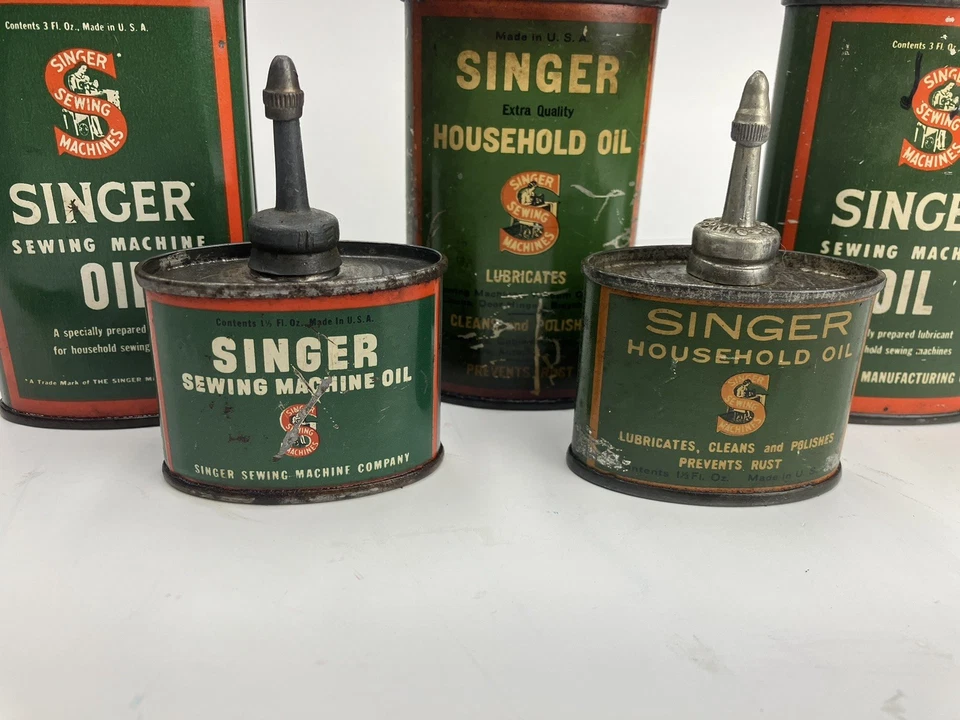 5 latas de aceite Singer 221 peso pluma antiguo cantante práctico engrasador aptas para estuche de fábrica Foto 4 de 4