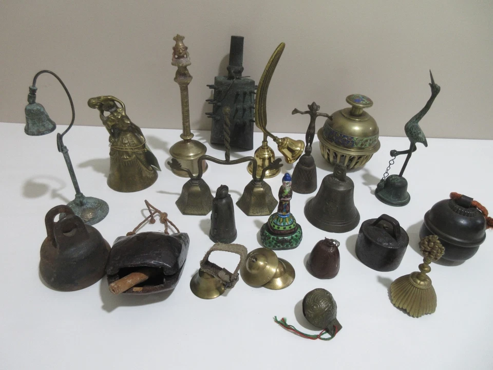 Antigua estatuilla campana budismo templo 10" Buda de latón de colección SONIDO DURADERO Foto 4 de 4