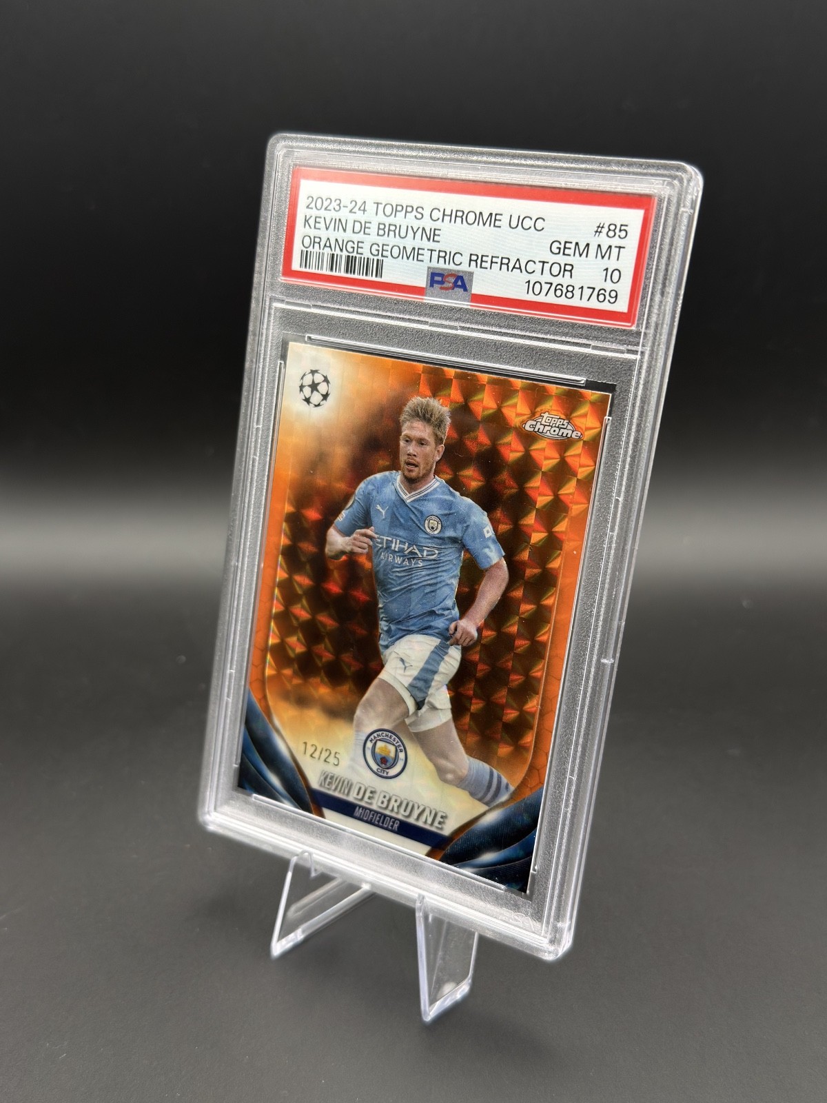 π 2023-24 Topps Chrome Kevin De Bruyne Orange Geometric /25 PSA 10 GEM MT view 3