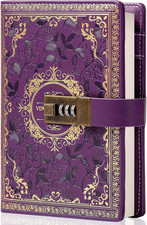 Vintage Leather Journal Notebook with Combination Lock, A5 Embossed Flower Secre