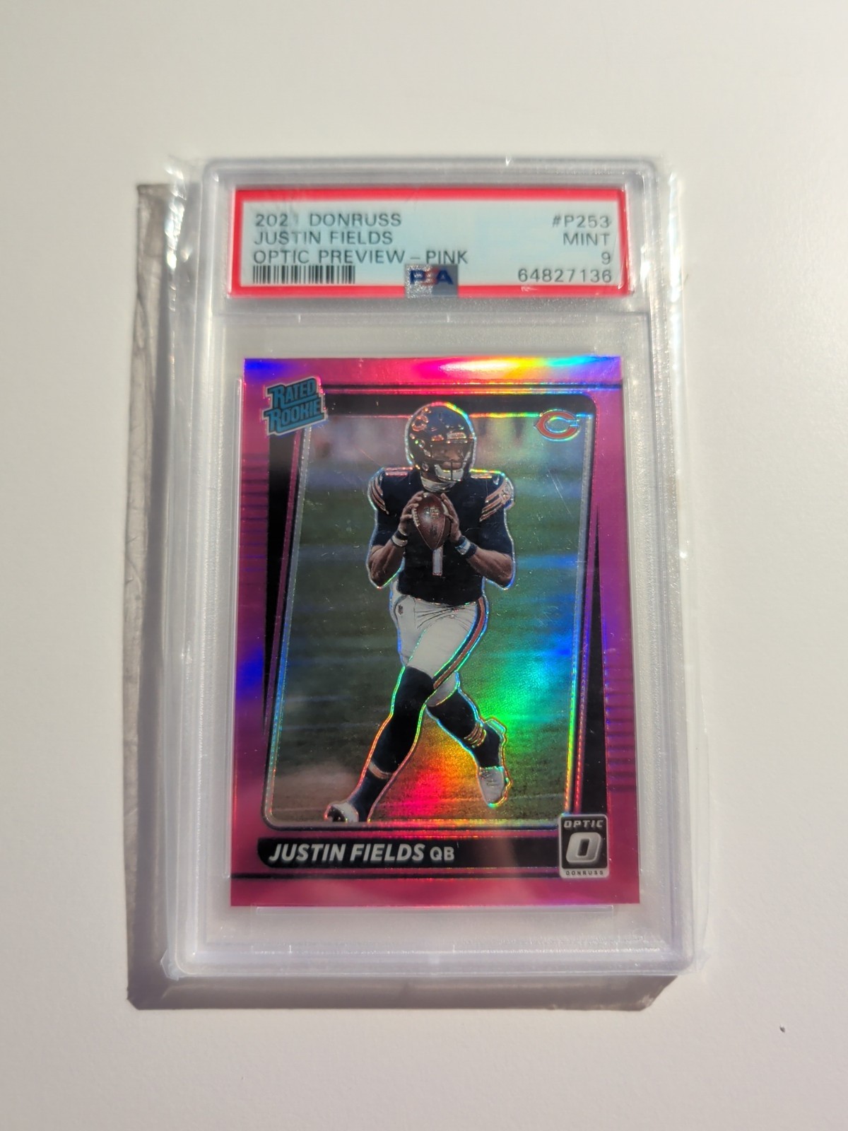 2021 Panini Donruss - Rated Rookie Justin Fields #P-253 Optic Holo Pink Preview