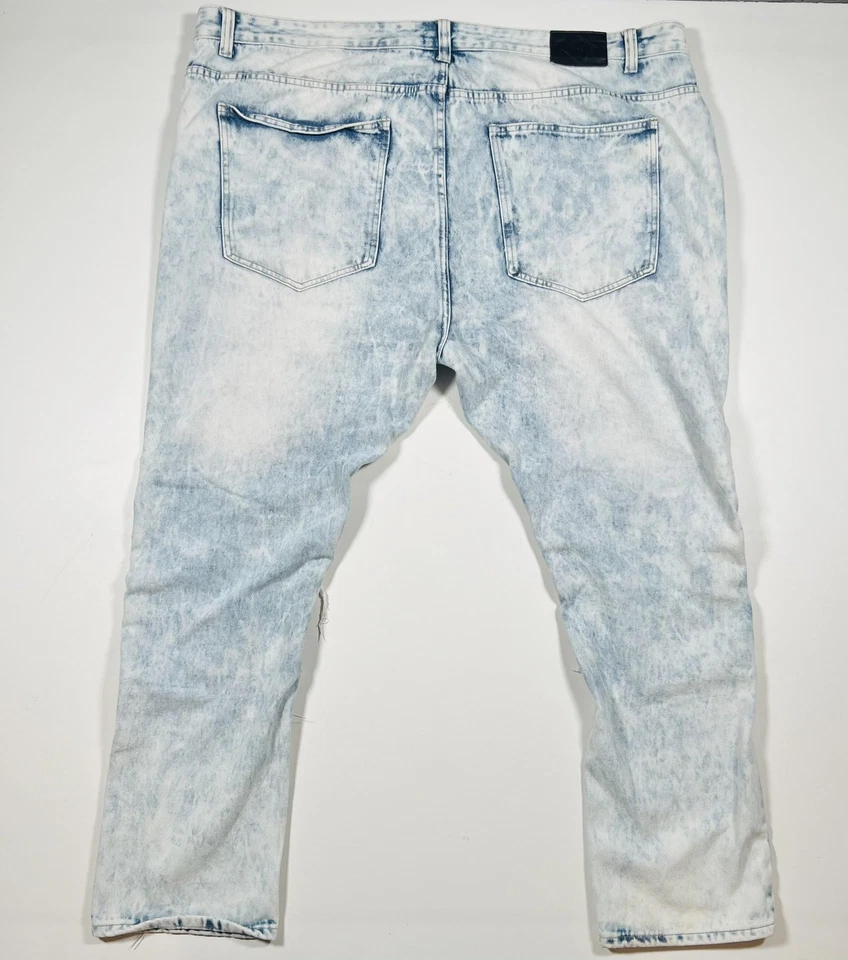 Road Narrows Jeans Mens 50 Acid Wash Distressed Moto Biker Patch Denim Pants - Image 2 of 4