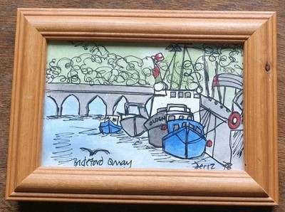 Bideford Quay von Patricia Fiona Brown.2013. Aquarellmalerei. 7,5'' x 5,5''