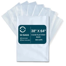 4 MIL Size 38" X 64" 50–500 Packs LDPE Clear Flat Poly Bag, Open Top Package