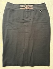 Ralph Lauren Sz 10 Black Pencil Skirt Leather Buckle Straps Cotton Y2K