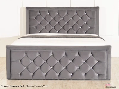 EASY DECORS Nevaeh Gas Lift Ottoman Bed Frame Diamante Buttons Esupasaver Made in England