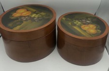 Vintage FOLK ART shakerstyle Round Boxes w/ HANDPAINTED Lids 10?& 8? B