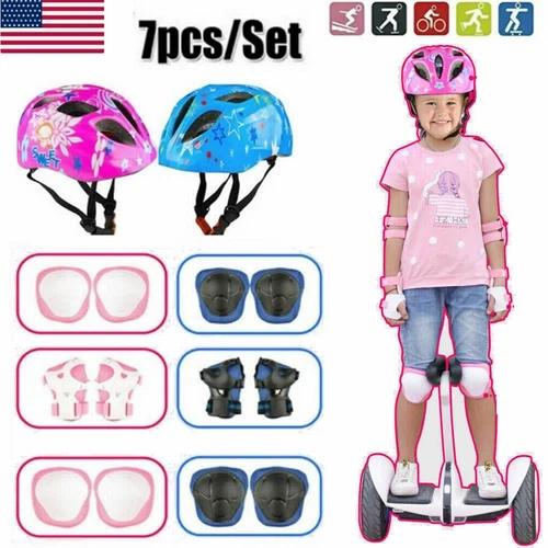 7PC Kids Helmet Elbow Knee Wrist Pads Sports Protective Gear Outfit Safety Set - Picture 1 of 41