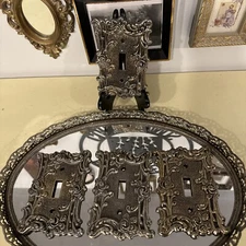 1970s Hollywood Regency Switch Plate Cover (4) Floral Gold Tone Ornate Frame B11