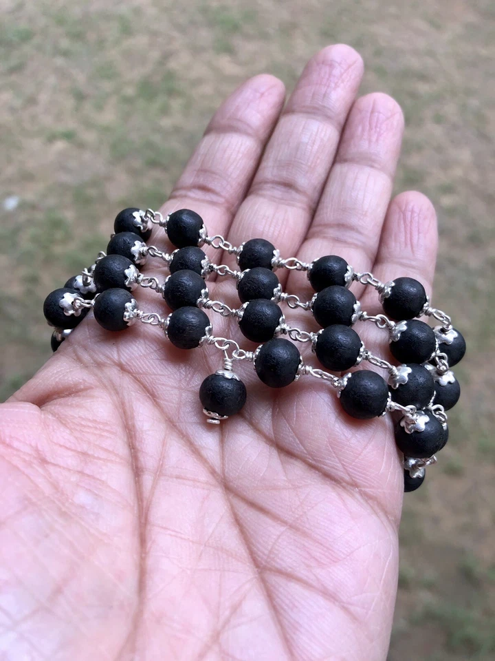 Plata 925 + Ébano Original 54 + 1 Cuentas 8 mm, Natural Karungali Malai ROSARIO - Imagen 4 de 4