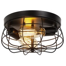 Industrial Black Flush Mount Ceiling Light 2-Light Farmhouse Ceiling Light Fi...