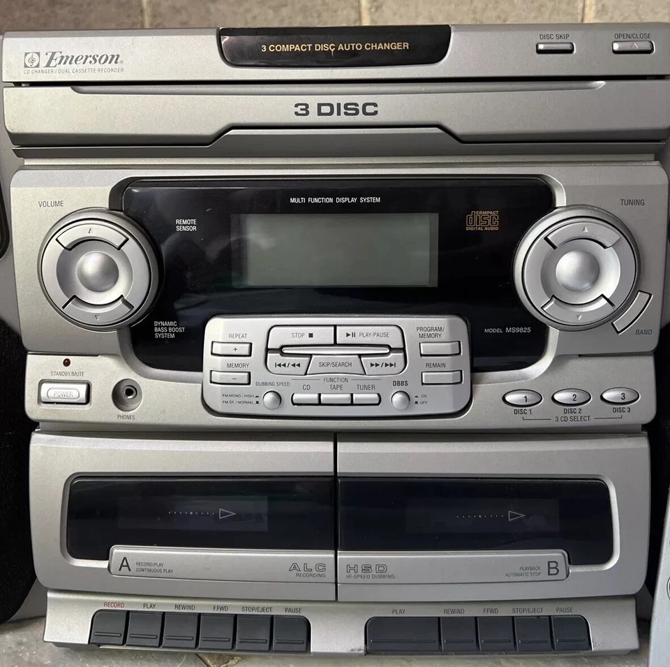 Emerson Stereo System 3 Compact Disc Double Cassette Hi-Speed Dub Tested/Works - Image 2 of 4