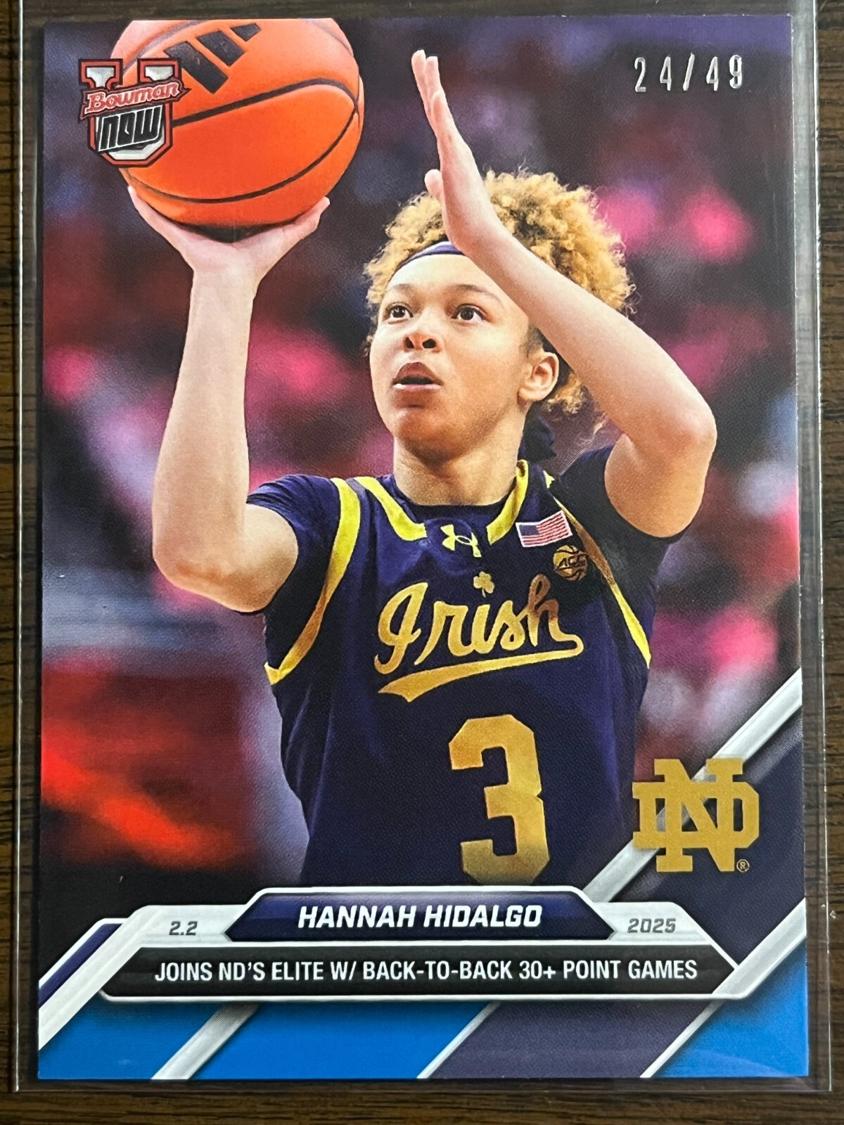 2024-25 Topps Bowman U Now #59 Hannah Hidalgo Notre Dame Fighting Irish BLUE /49
