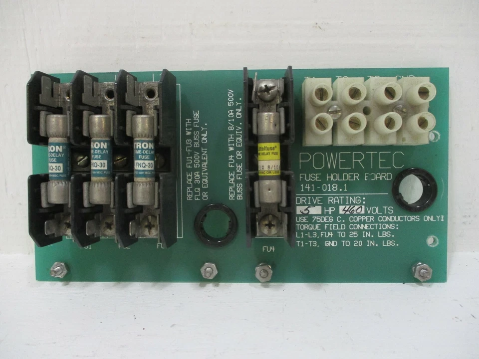 Powertec 141-018.1 Fuse Holder Board Card PLC for 5HP 460V Drive PCB 141018.1 - Image 2 of 4