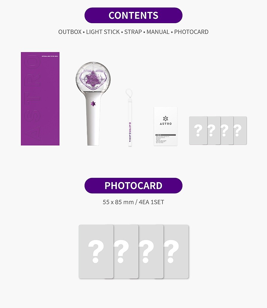 ASTRO OFFICIAL LIGHT STICK Ver.3/Stick+Strap+4 Card Tracking