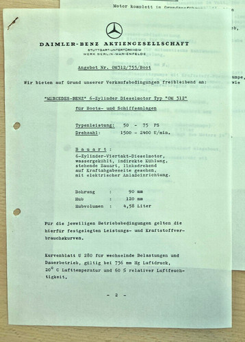 Mercedes-Benz AG, Dieselmotor OM 312, Offerte, Zeichnung, Daimler um 1955